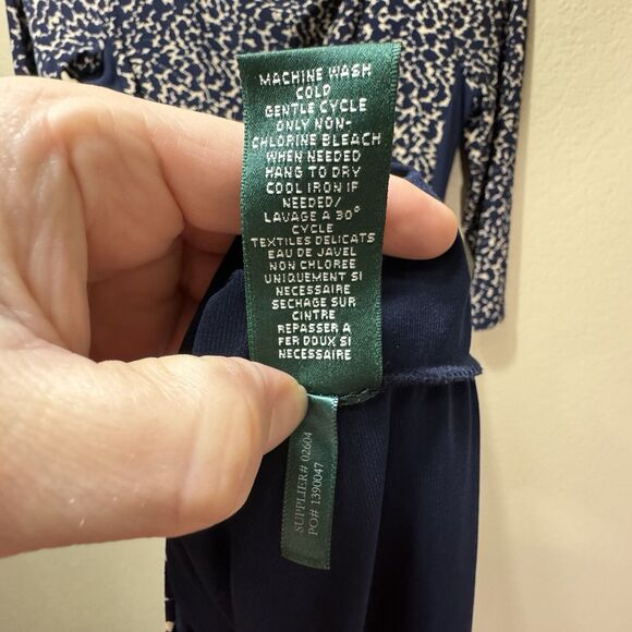 NEW Lauren Ralph Lauren Navy Tan Leopard Sheath Dress Womens 4 LRL Stretch Lined - Picture 12 of 12